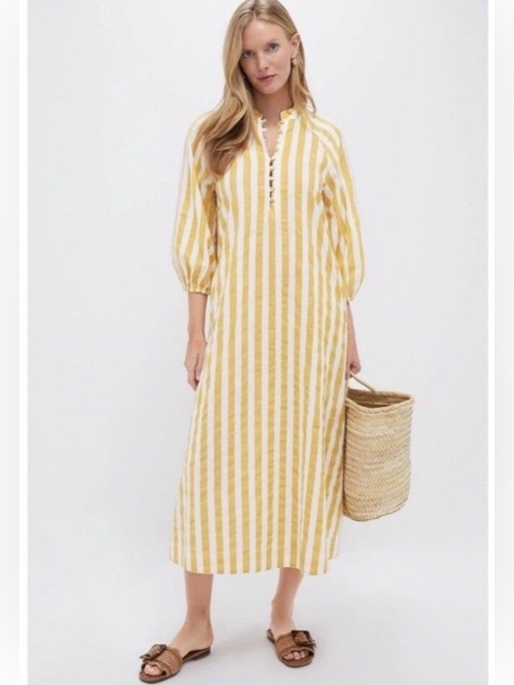 Tuckernuck Marigold Stripe Maryse Caftan Maxi Dress Women XS NWT Linen Resort